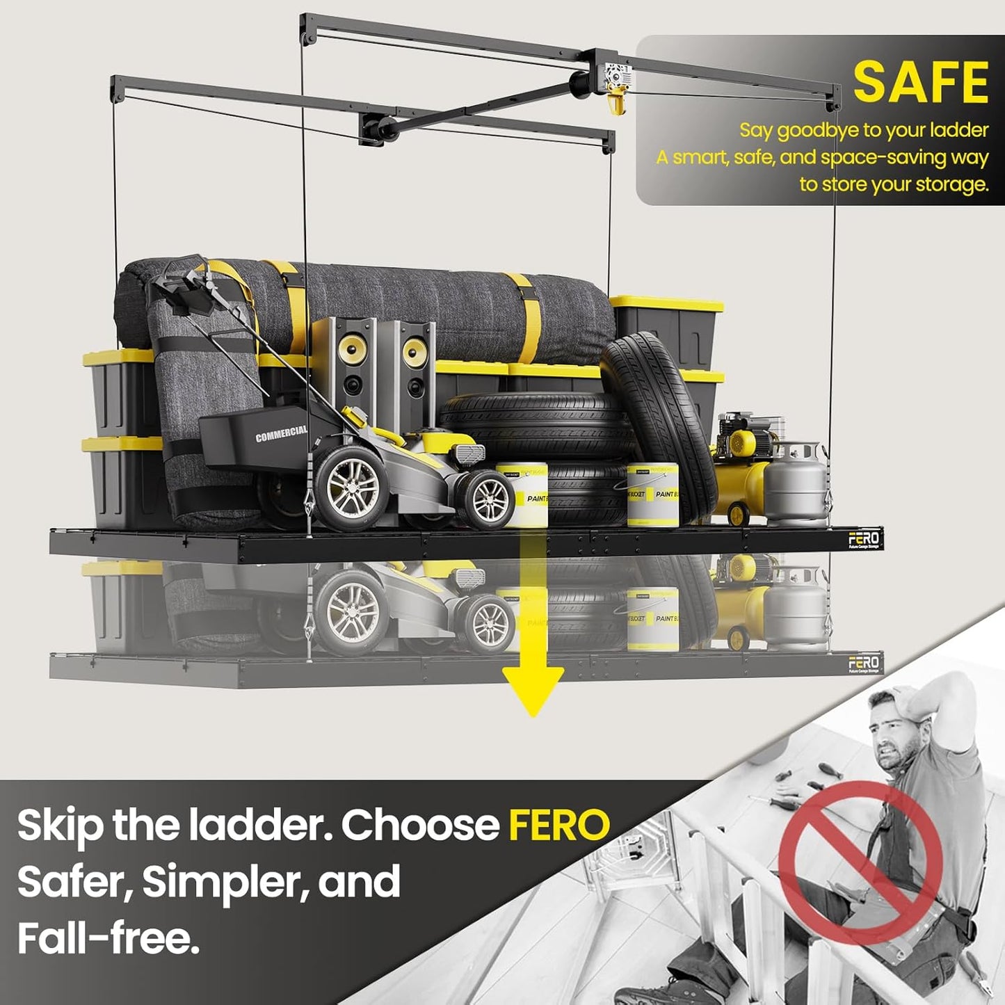 Overhead Garage Storage Rack 4X8, 500 Lb Heavy-Duty Capacity