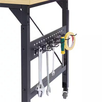 24 In. W Adjustable Workbench, Heavy Duty Wood Desktop Workbench with Wheels, Rolling Workbench with USB Outlet, Hooks