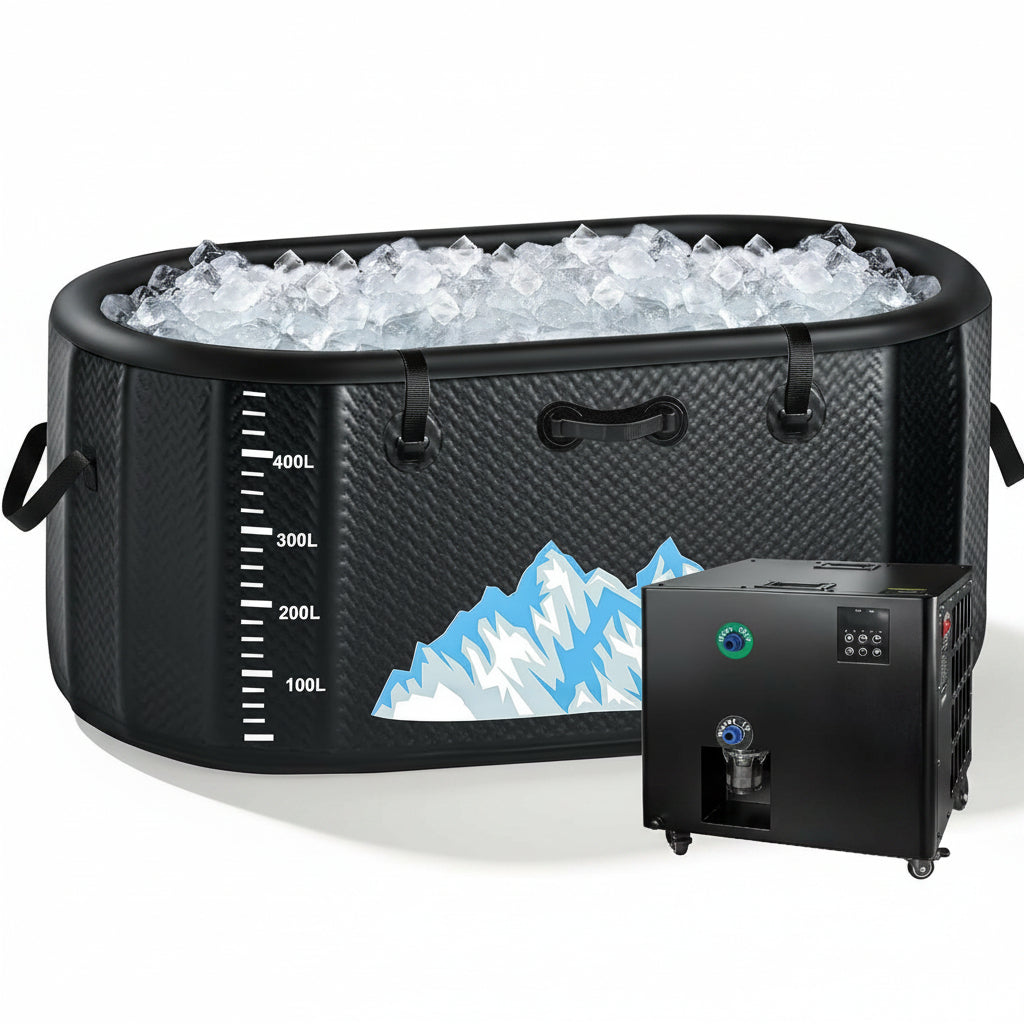 Cold Plunge Tub, 248 Gallon, 1 Horsepower, Heavy-Duty Ice Bath Tub for Athletes with Hot & Cold, Portable Inflatable Plunge Chiller with Water Treatment Kit, Immersion Therapy, Wifi (Black, 1 Set)