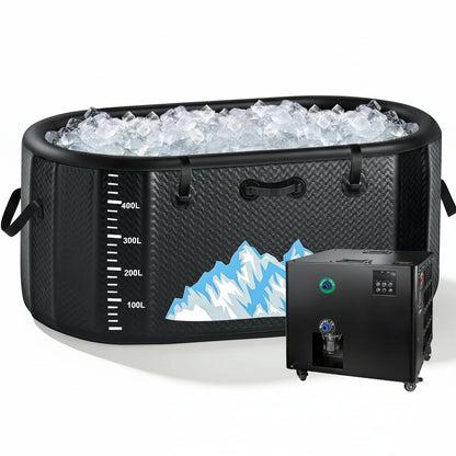 Cold Plunge Tub, 248 Gallon, 1 Horsepower, Heavy-Duty Ice Bath Tub for Athletes with Hot & Cold, Portable Inflatable Plunge Chiller with Water Treatment Kit, Immersion Therapy, Wifi (Black, 1 Set)