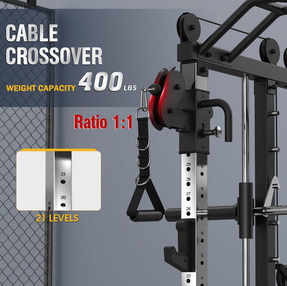 Smith Machine with Weight Stacks Home Gym System Dual Cable Crossover