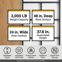 24 In. W Adjustable Workbench, Heavy Duty Wood Desktop Workbench with Wheels, Rolling Workbench with USB Outlet, Hooks — Results & Stats