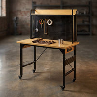 24 In. W Adjustable Workbench, Heavy Duty Wood Desktop Workbench with Wheels, Rolling Workbench with USB Outlet, Hooks — Studio Shot