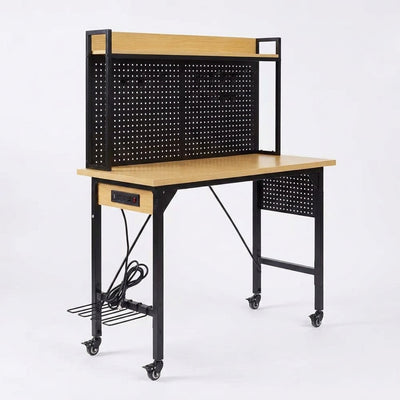 Rolling Workbench Built to Maximize Workspace Organization, Adjustable Height, USB Outlet, Heavy Duty Wood Surface