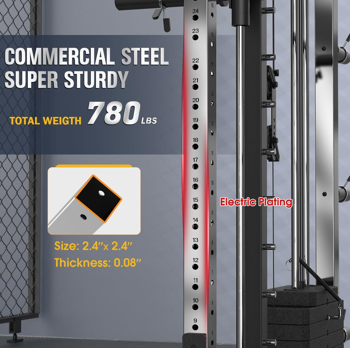 Smith Machine with Weight Stacks Home Gym System Dual Cable Crossover