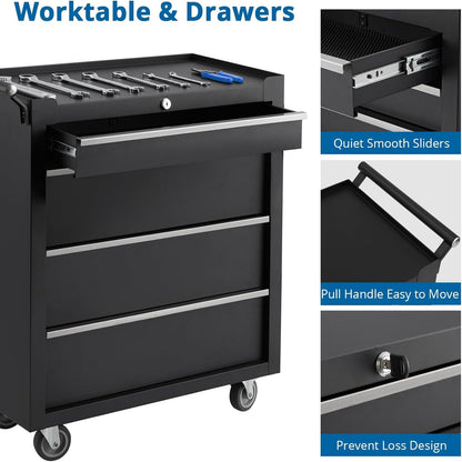 Heavy-Duty Rolling Tool Chest with 4 Lockable Drawers, Featuring a Sturdy Metal Cabinet and Smooth-Wheeling Mobility, Includes Protective Drawer Liners for Secure Storage
