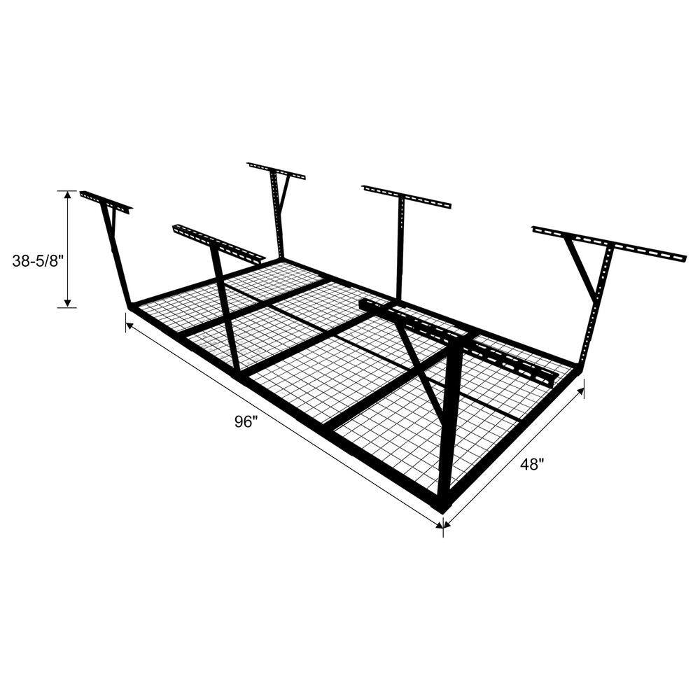96 In. W X 40 In. H X 48 In. D Black Adjustable Height Heavy Duty Steel Overhead Garage Storage Rack