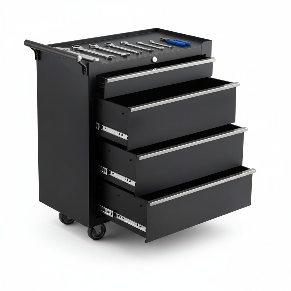 Heavy-Duty Rolling Tool Chest with 4 Lockable Drawers, Featuring a Sturdy Metal Cabinet and Smooth-Wheeling Mobility, Includes Protective Drawer Liners for Secure Storage
