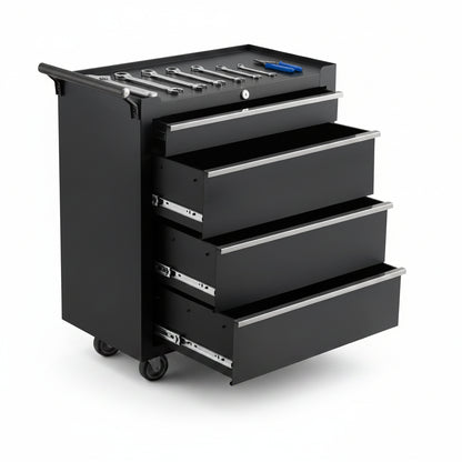 Heavy-Duty Rolling Tool Chest with 4 Lockable Drawers, Featuring a Sturdy Metal Cabinet and Smooth-Wheeling Mobility, Includes Protective Drawer Liners for Secure Storage