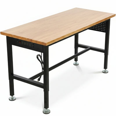 48 Inch Adjustable Workbench for Garage | Height Adjustable 29.5-38.6 Inches with Pegboard & Power Outlet, 2500 Lbs Load Capacity Heavy-Duty Steel Frame Workstation