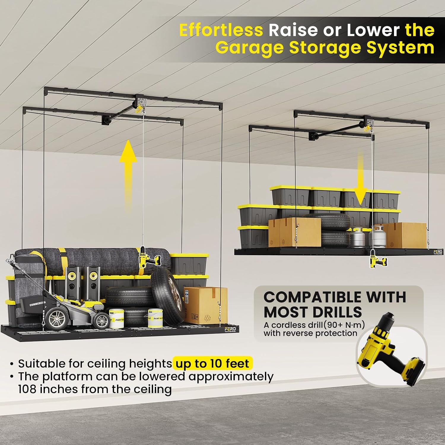 Overhead Garage Storage Rack 4X8, 500 Lb Heavy-Duty Capacity