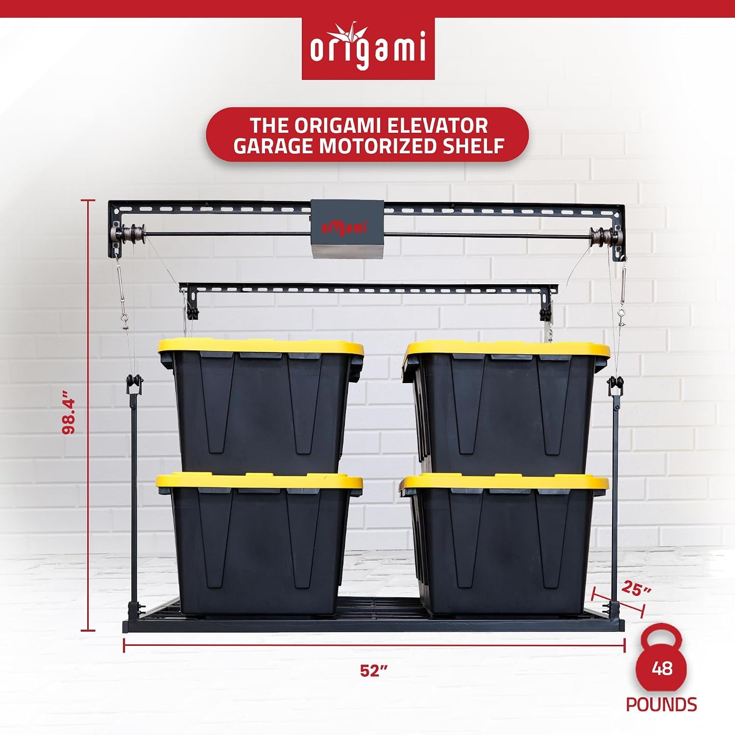 Motorized Garage Ceiling Storage Rack, 52 X 25 Inch, 250-Lb Lift