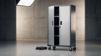 Premier Series Pre-Assembled Steel Freestanding Garage Cabinet in Silver with Casters (30 In. W X 65 In. H X 18 In. D) — Lifestyle