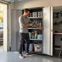 Premier Series Pre-Assembled Steel Freestanding Garage Cabinet in Silver with Casters (30 In. W X 65 In. H X 18 In. D) — Lifestyle