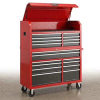 Tool Chest 18-Drawer | 66'' Large Rolling Tool Chest with Wheels | Detachable Top Metal Tool Box with Gas Struts | Lockable Rolling Tool Cabinet with Liners,Power Strip | Garage, Repair Shop, Workshop — Studio Shot