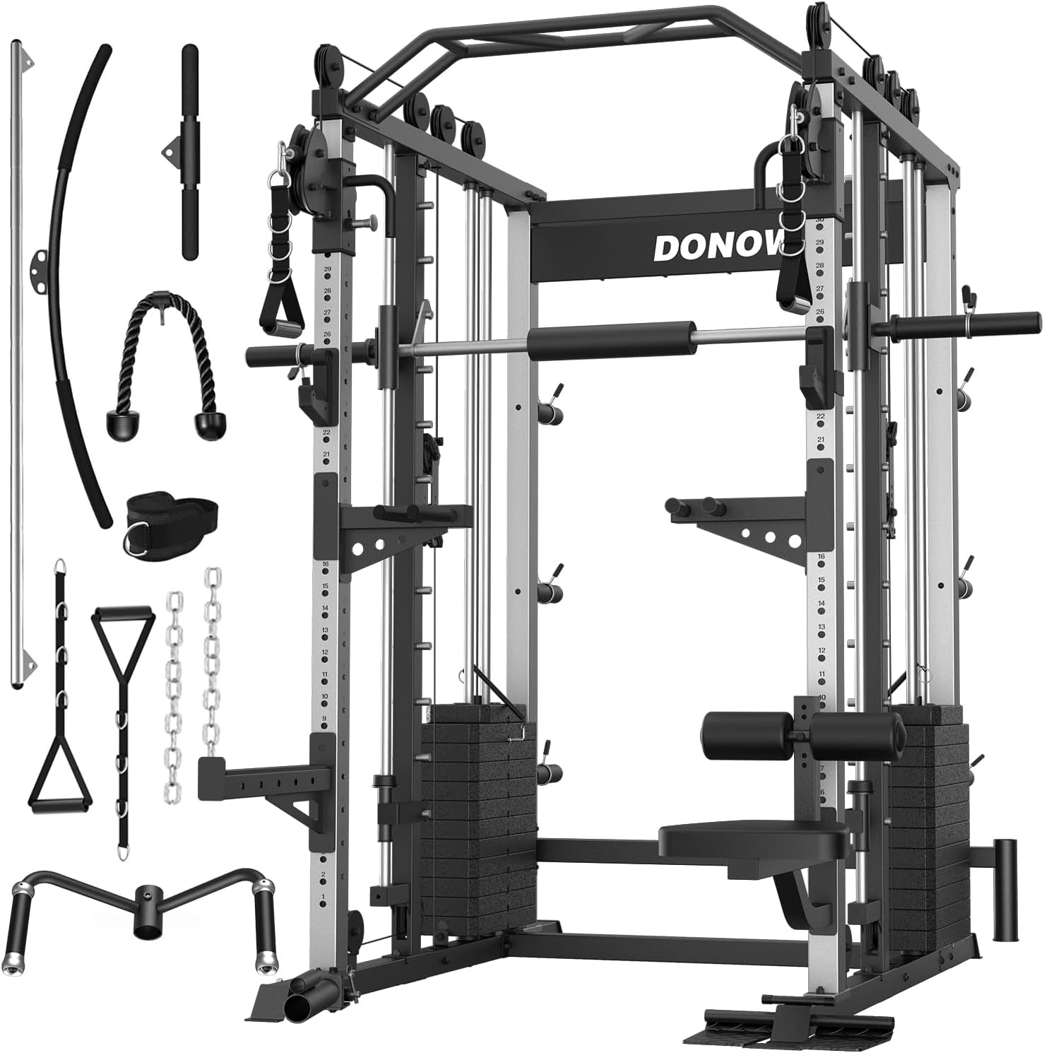 Smith Machine with Weight Stacks Home Gym System Dual Cable Crossover
