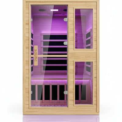 2 Person Far Infrared Sauna with Smart APP Control, Canadian Hemlock Wood Indoor Sauna Room, 2000W Low EMF Fast Heating Home Dry Sauna, 7 Color Chromotherapy, Bluetooth Speakers for Relaxation