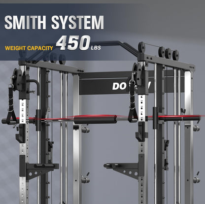 Smith Machine with Weight Stacks Home Gym System Dual Cable Crossover
