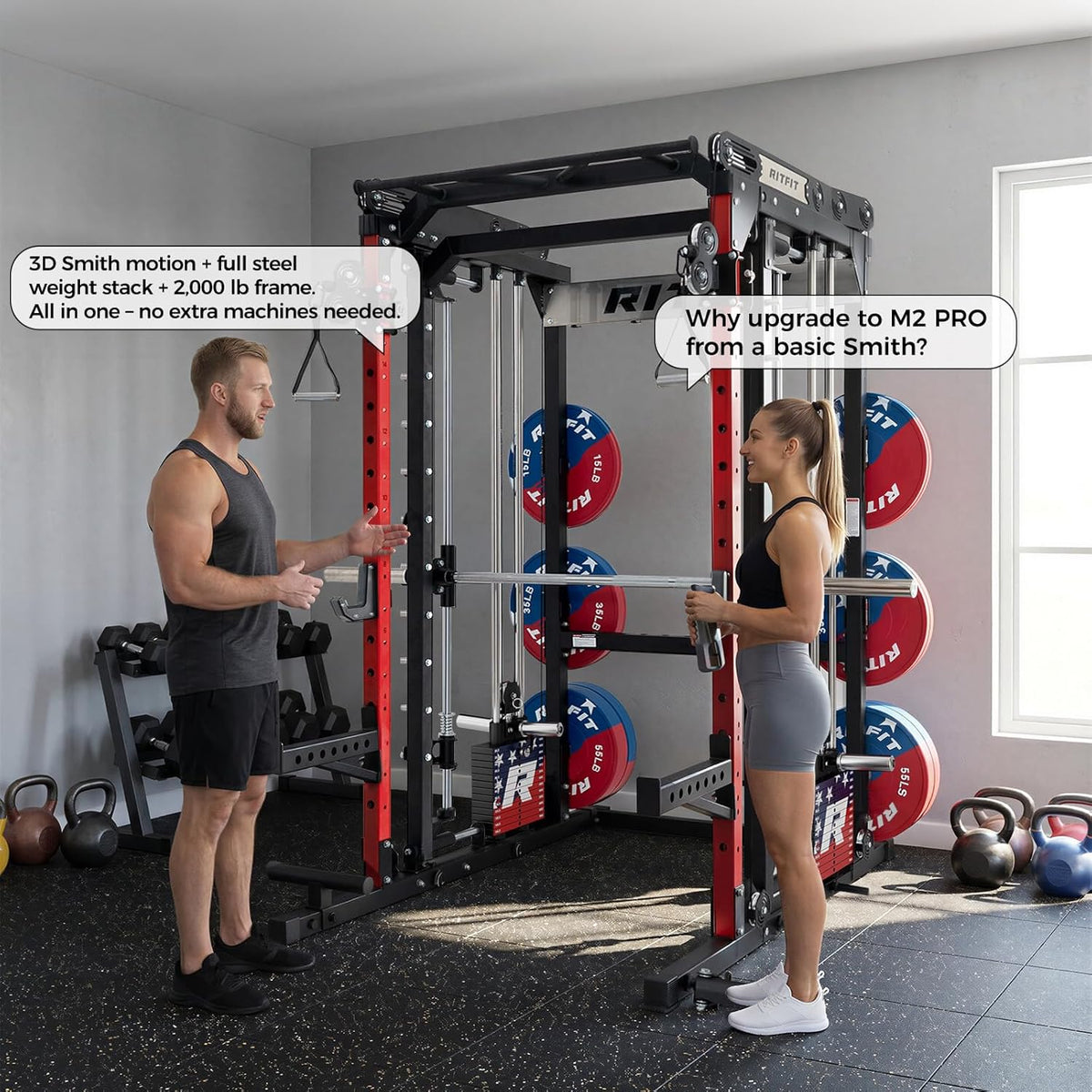 M2 3D Smith Machine with Steel Weight Stack, 60X60Mm Power Cage