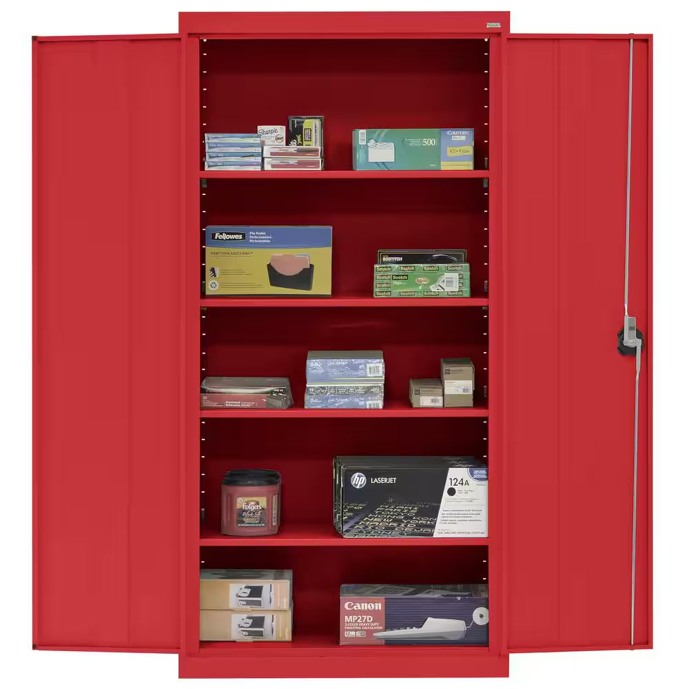 Elite Series 36 In. W X 72 In. H X 24 In. D 22-Gauge 5-Shelf Steel Freestanding Garage Storage Cabinet in Red